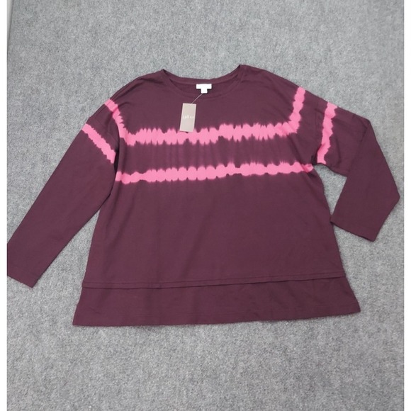 J. Jill Tops - J Jill Fit Sweatshirt Top Women XL Pink Burgundy Tie Dye Pullover Tunic Sweater